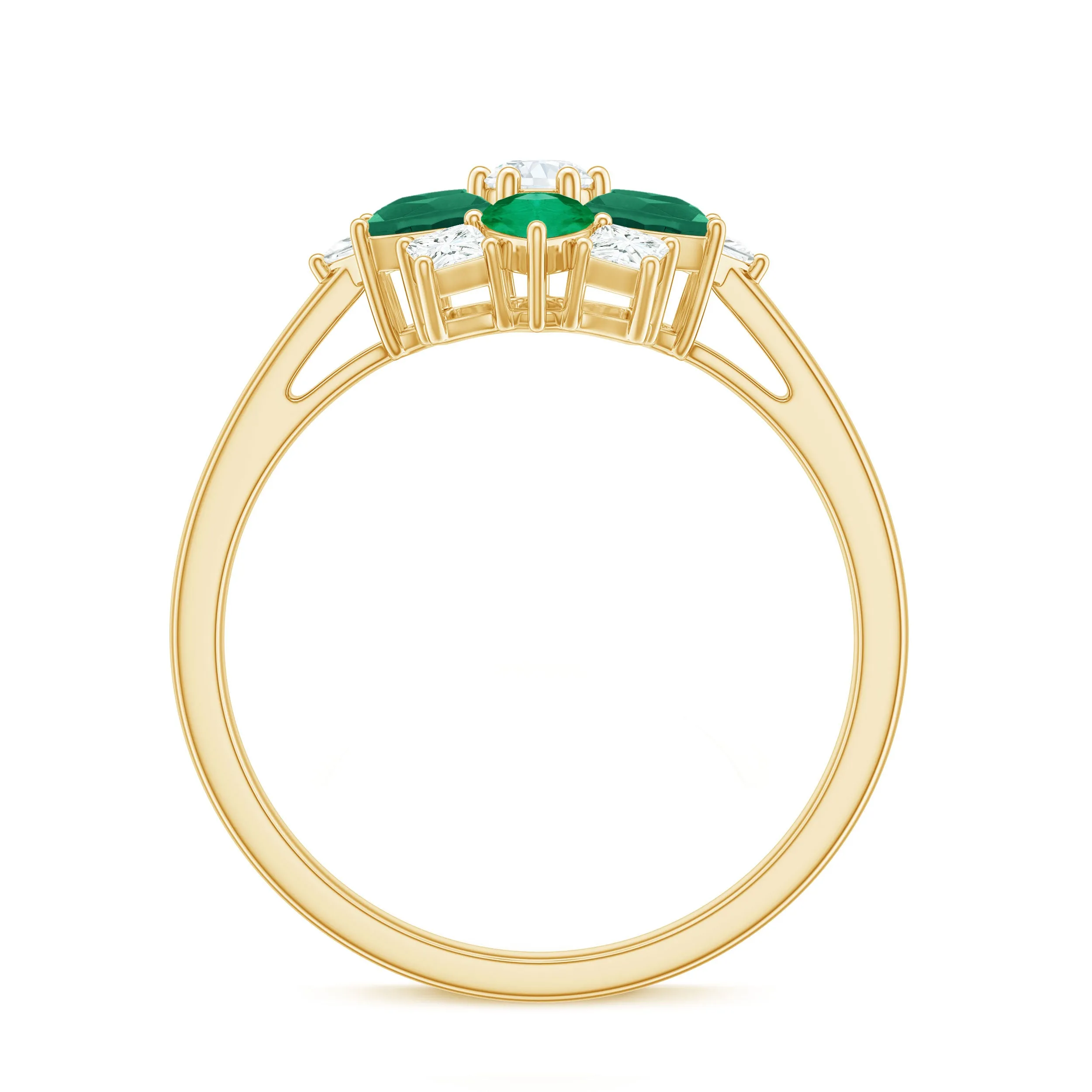 Cocktail Flower Ring with Emerald and Diamond