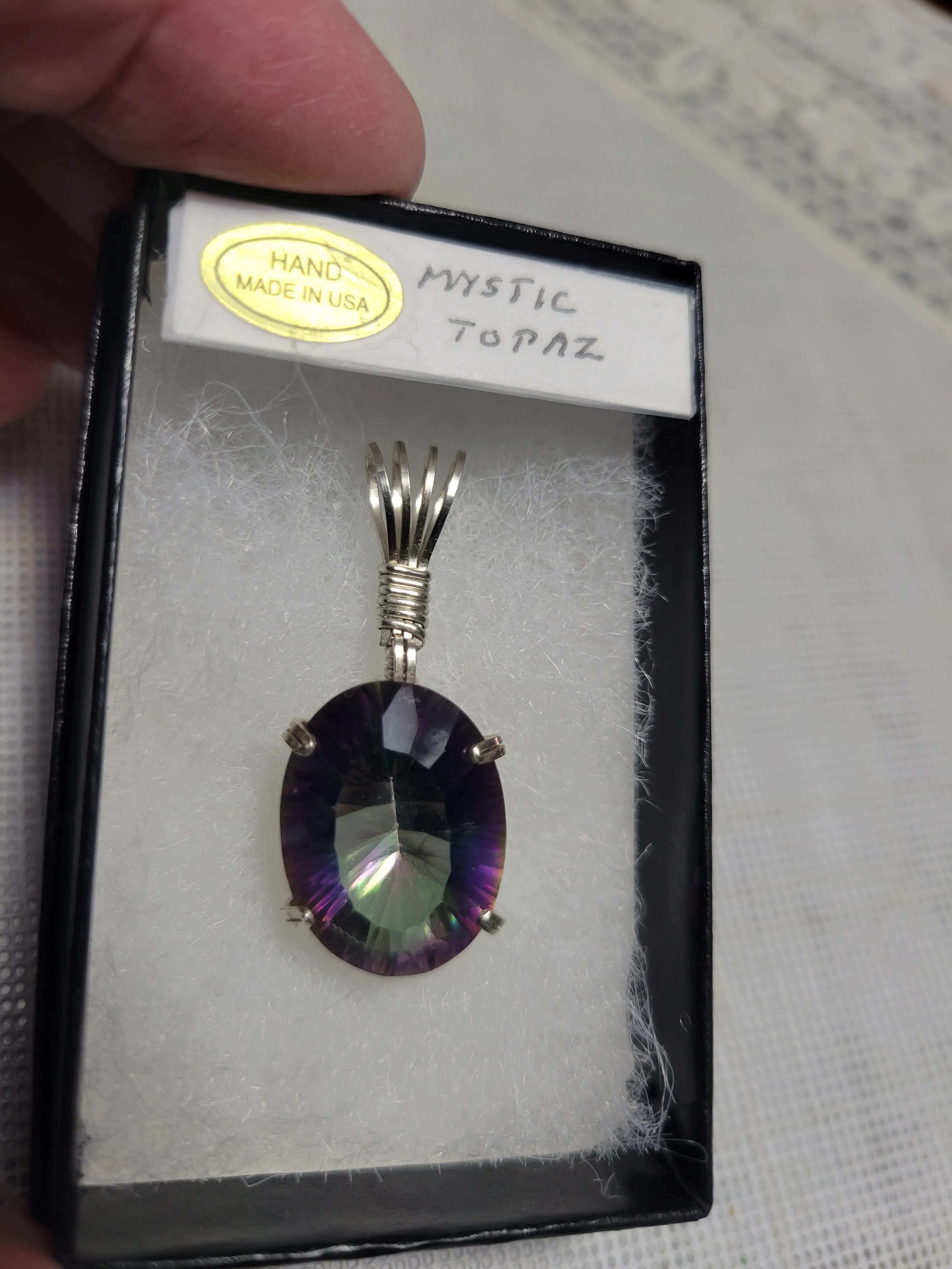 Custom Wire Wrapped Faceted Mystic Topaz Necklace/Pendant Sterling Silver