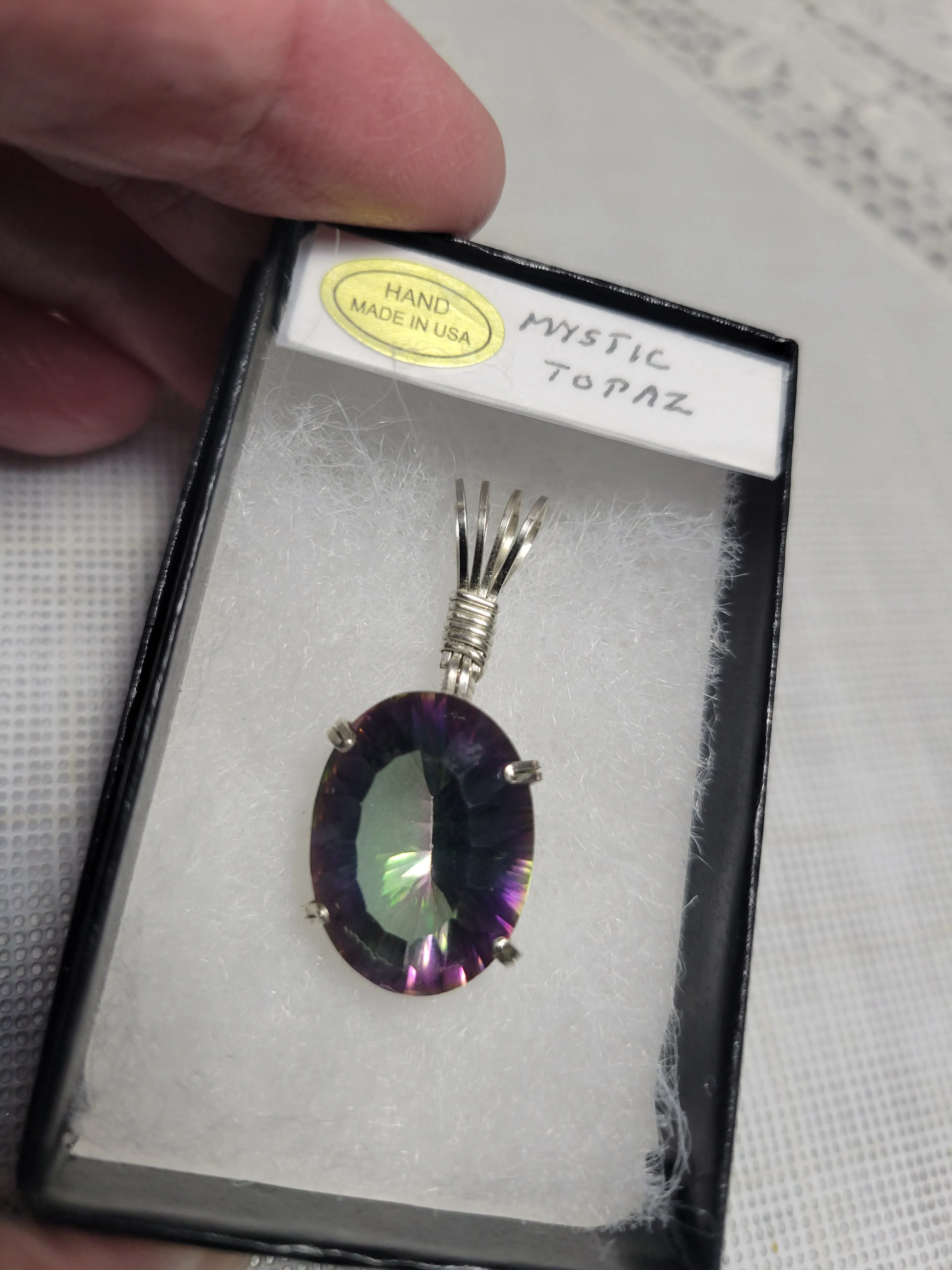 Custom Wire Wrapped Faceted Mystic Topaz Necklace/Pendant Sterling Silver
