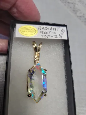 Custom Wire Wrapped Faceted Radiant Mystic Topaz 15 cts. Necklace/Pendant 14kgf