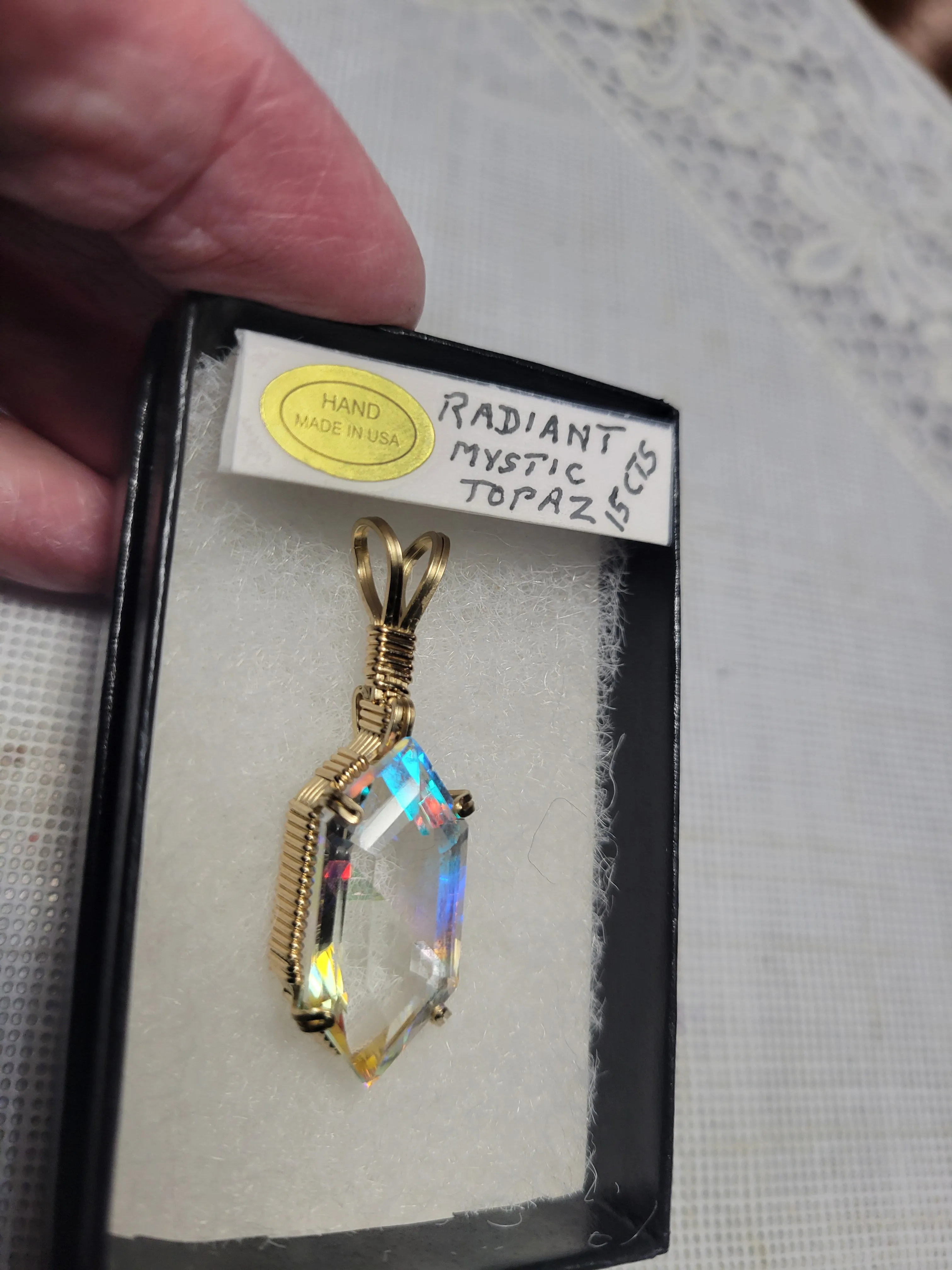 Custom Wire Wrapped Faceted Radiant Mystic Topaz 15 cts. Necklace/Pendant 14kgf