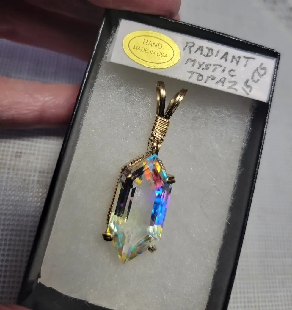Custom Wire Wrapped Faceted Radiant Mystic Topaz 15 cts. Necklace/Pendant 14kgf