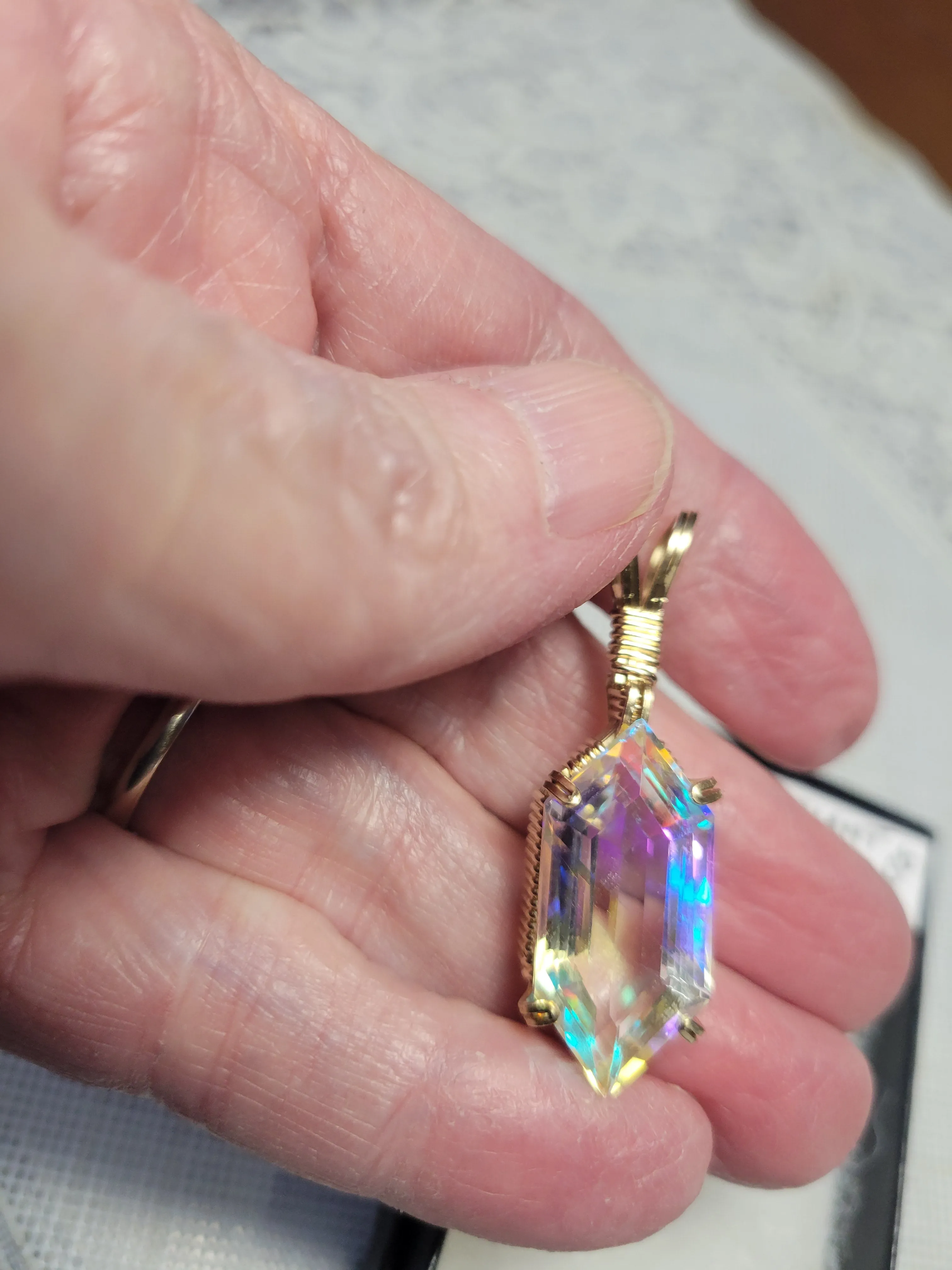 Custom Wire Wrapped Faceted Radiant Mystic Topaz 15 cts. Necklace/Pendant 14kgf