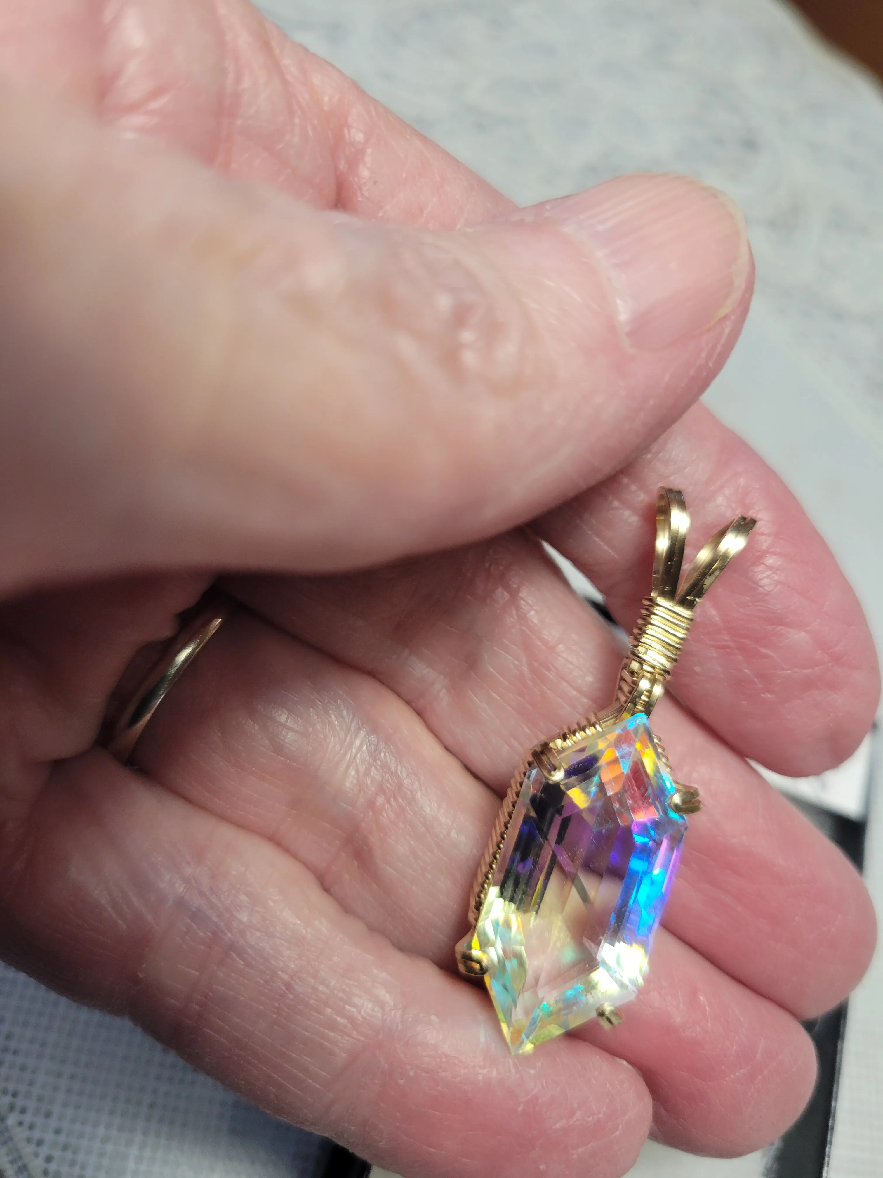Custom Wire Wrapped Faceted Radiant Mystic Topaz 15 cts. Necklace/Pendant 14kgf