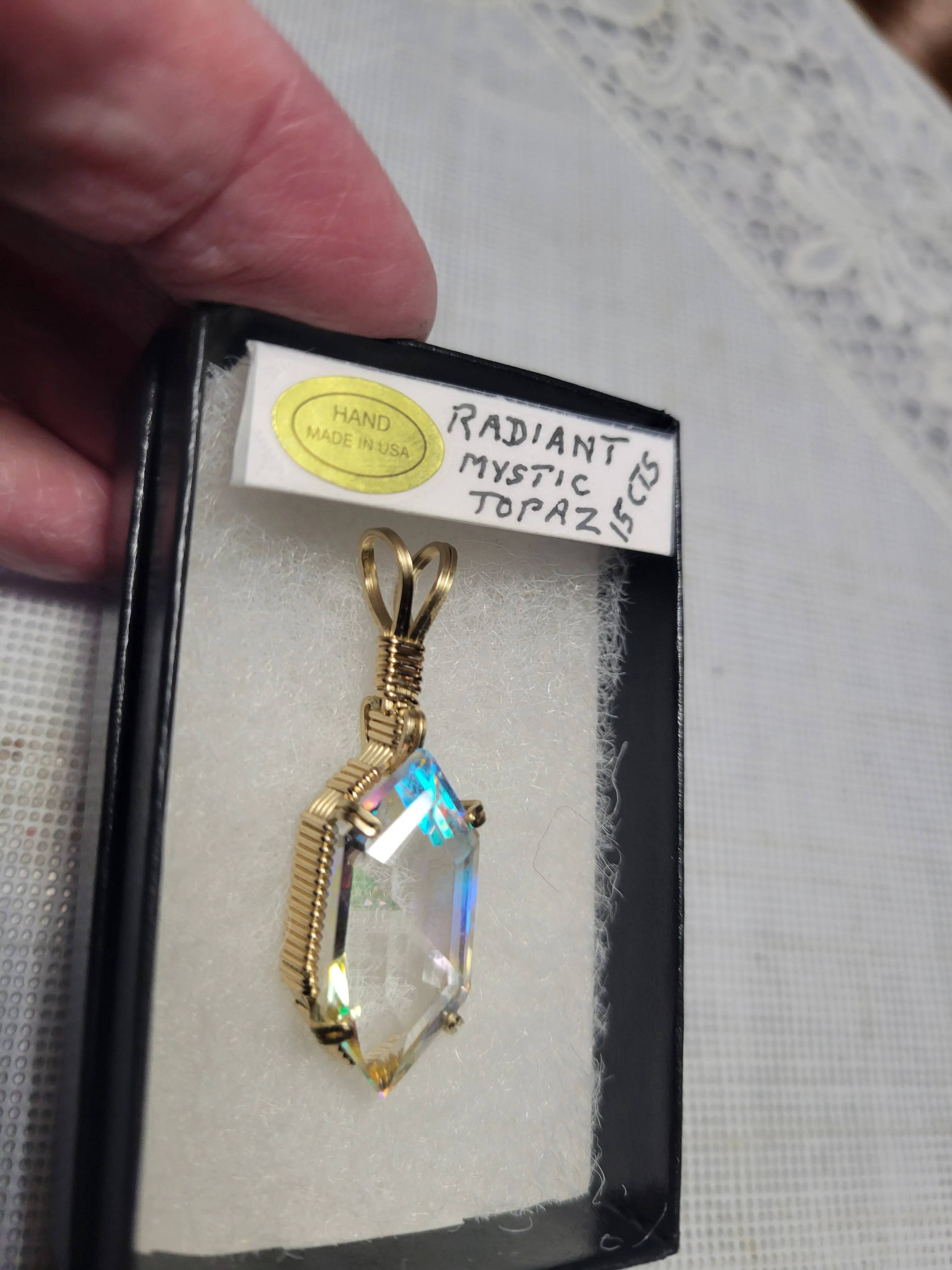 Custom Wire Wrapped Faceted Radiant Mystic Topaz 15 cts. Necklace/Pendant 14kgf
