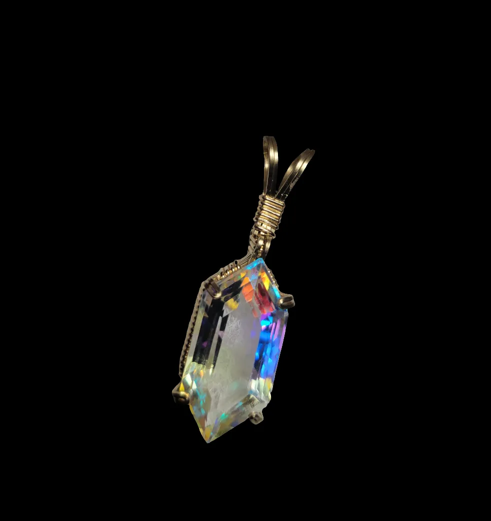 Custom Wire Wrapped Faceted Radiant Mystic Topaz 15 cts. Necklace/Pendant 14kgf