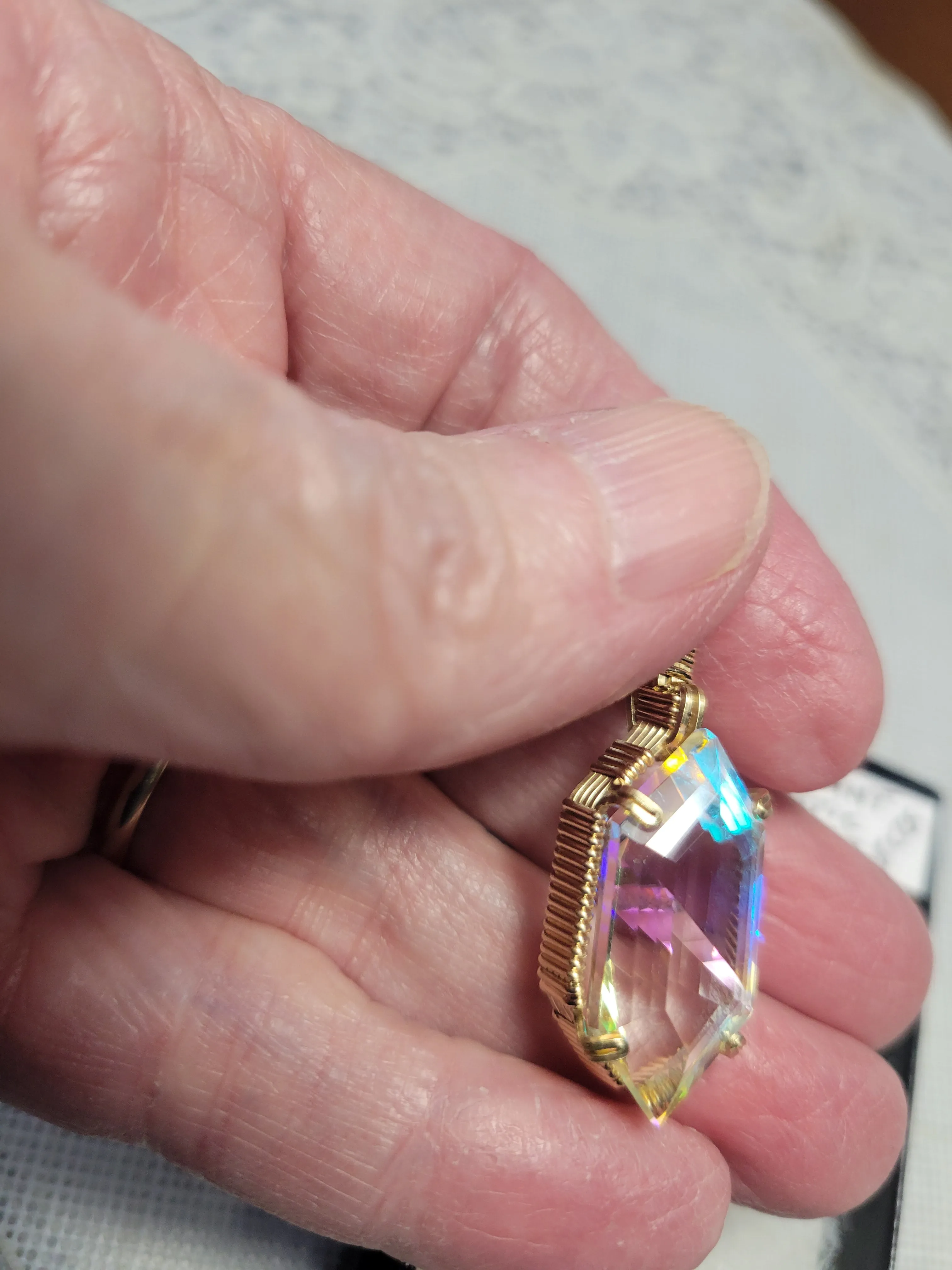 Custom Wire Wrapped Faceted Radiant Mystic Topaz 15 cts. Necklace/Pendant 14kgf