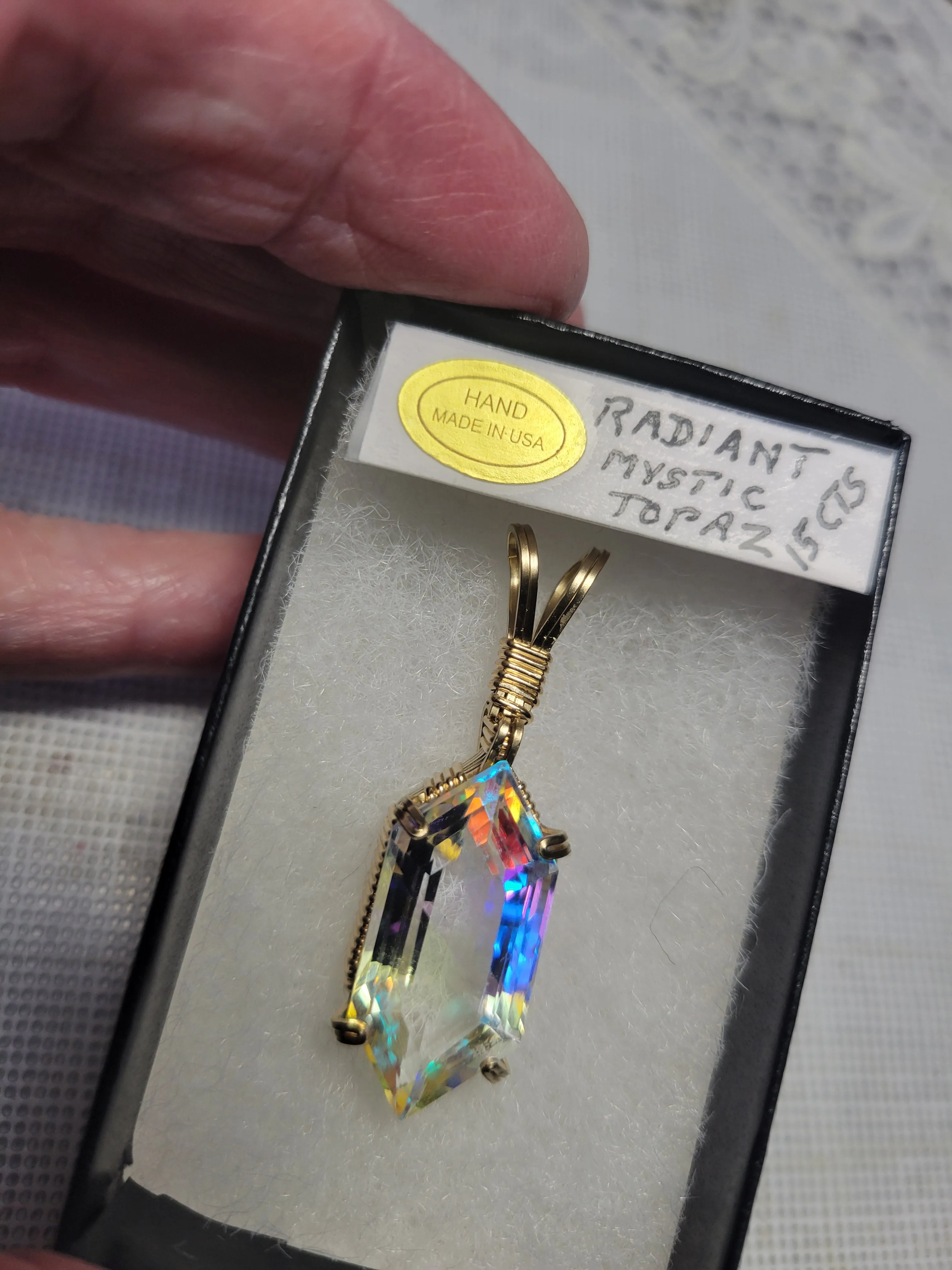 Custom Wire Wrapped Faceted Radiant Mystic Topaz 15 cts. Necklace/Pendant 14kgf
