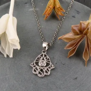 Cutout Sparkly Hamsa Necklace