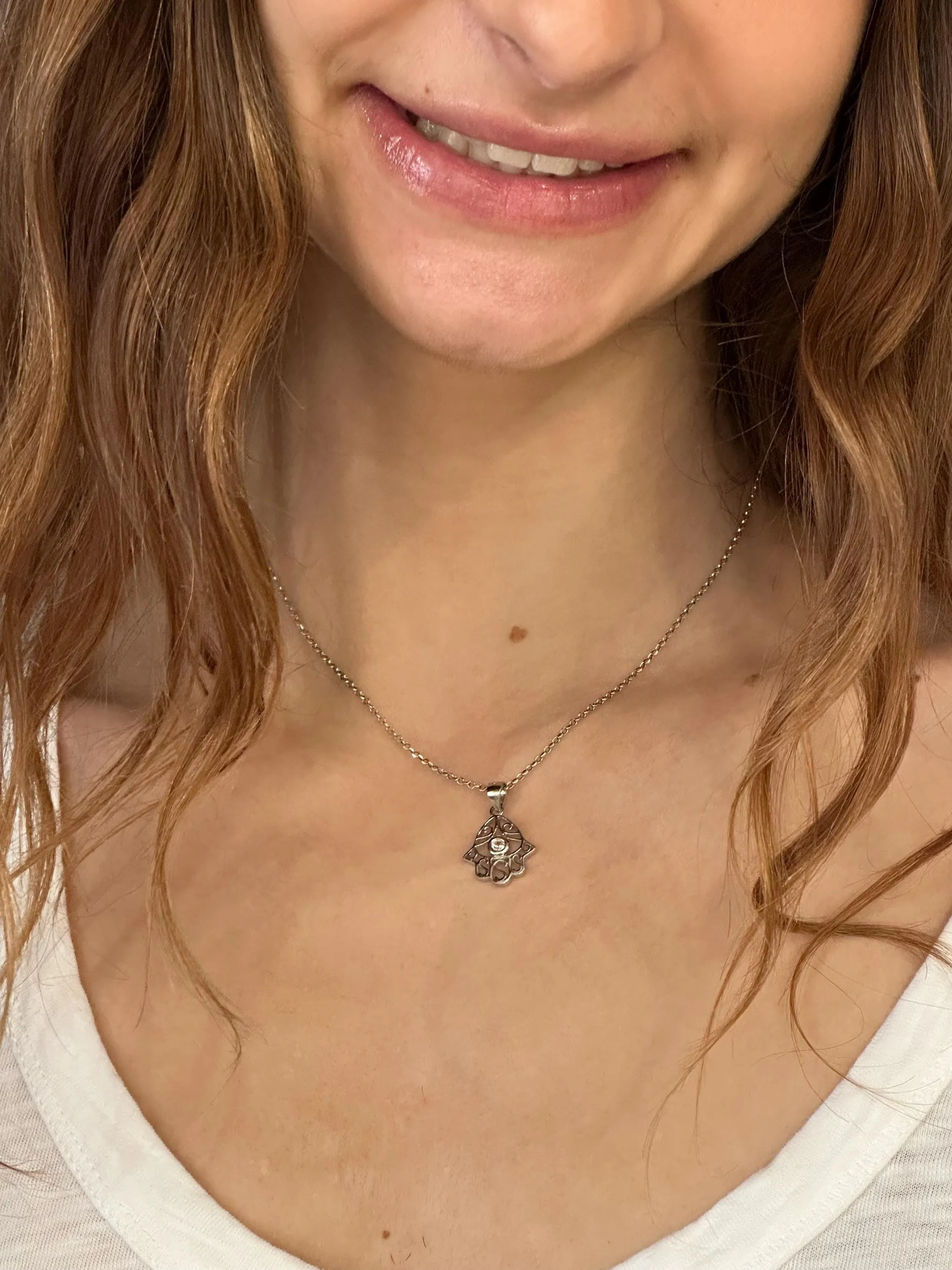 Cutout Sparkly Hamsa Necklace