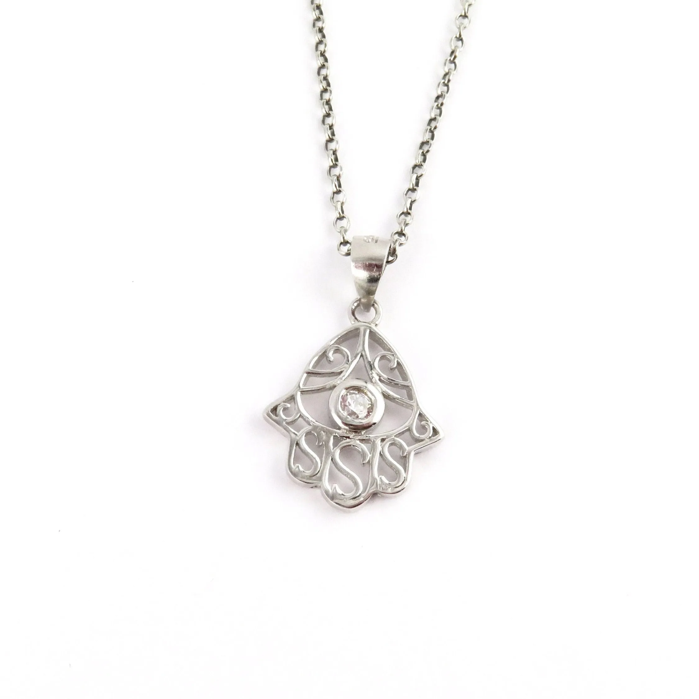 Cutout Sparkly Hamsa Necklace