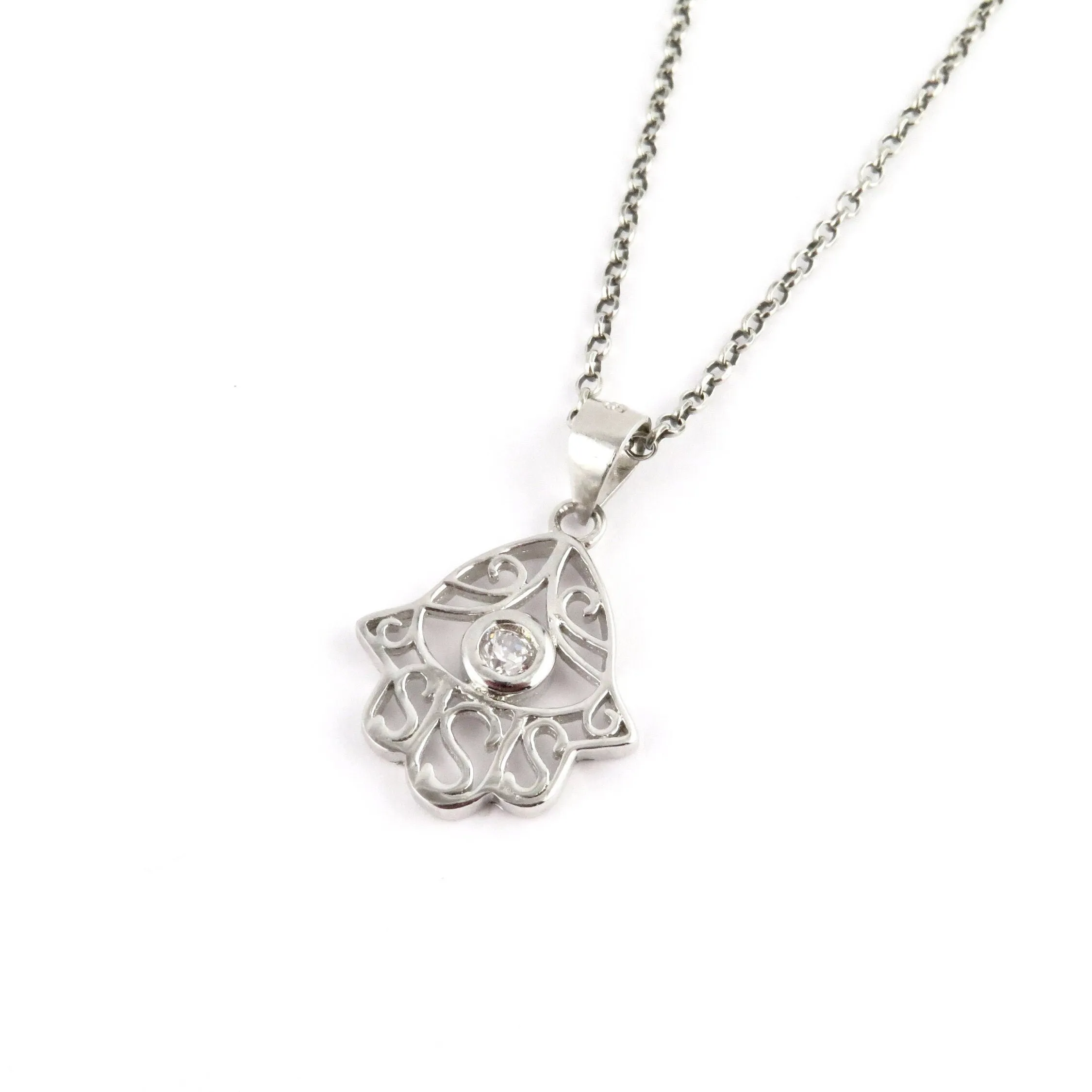 Cutout Sparkly Hamsa Necklace