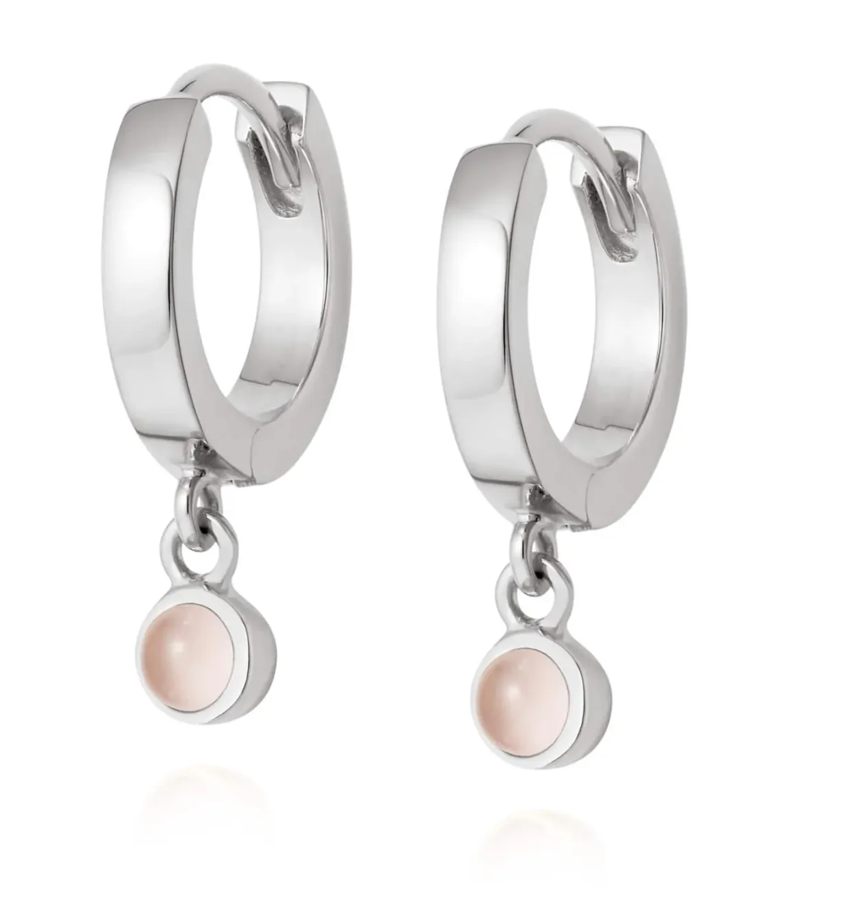 Daisy London Rose Quartz Healing Huggie Hoops Sterling Silver HE3005_SLV