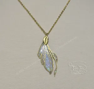 Datura Fairy Wing Necklace in Brass and Faux Opal - Left Facing