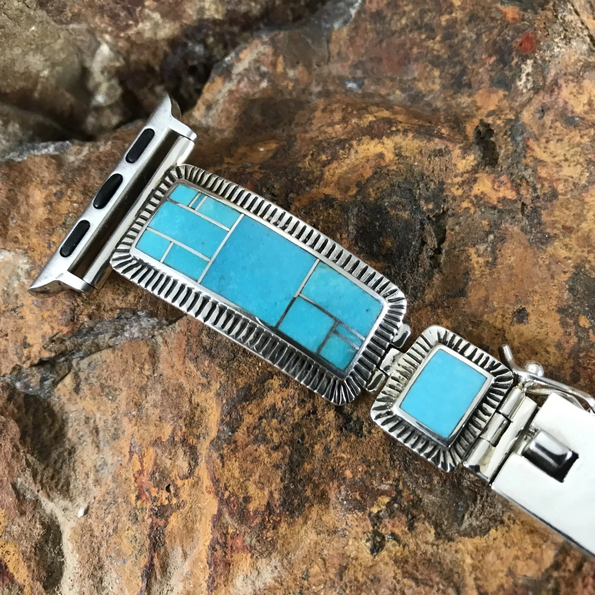 David Rosales Arizona Blue Inlaid Sterling Silver Watch Band for Apple Watch