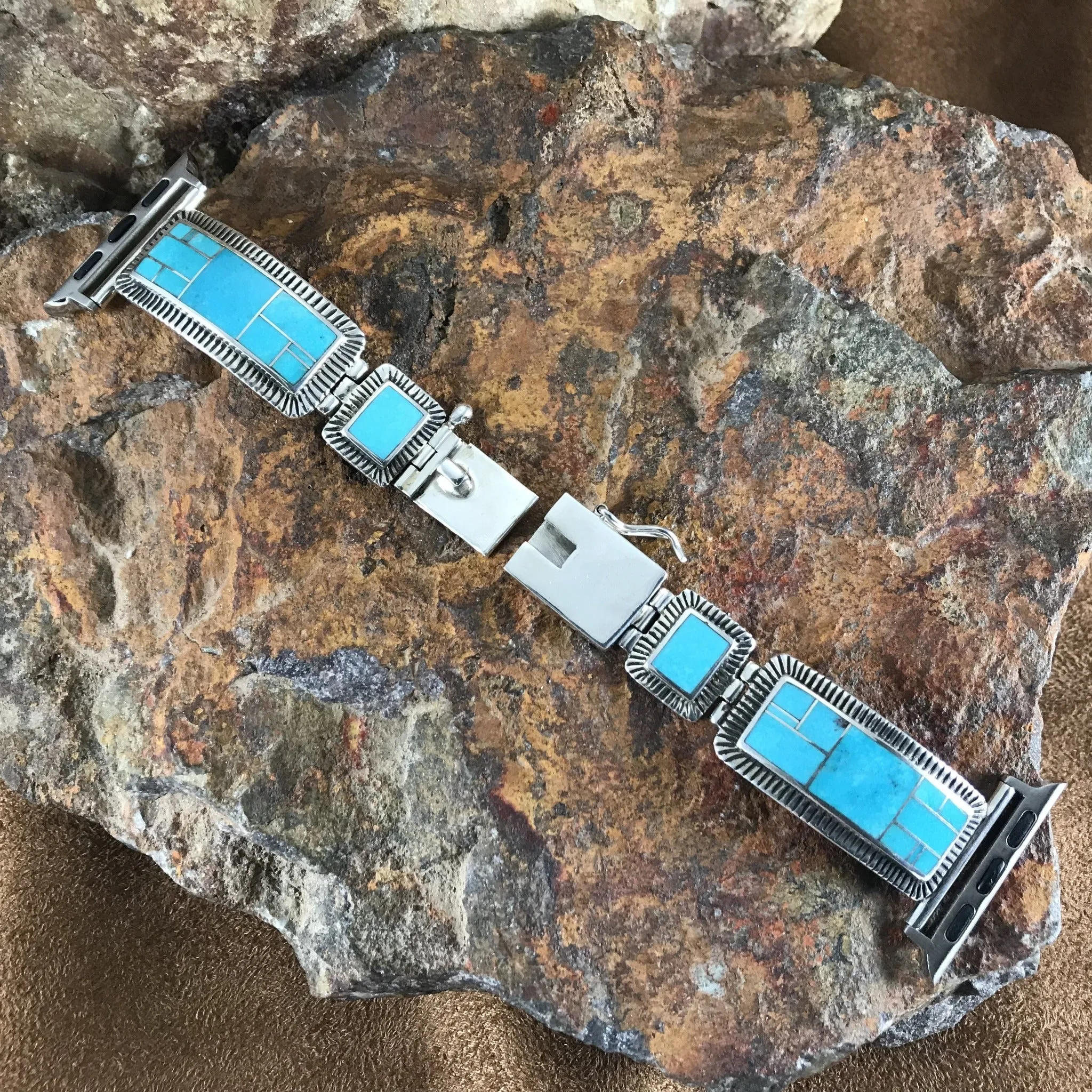 David Rosales Arizona Blue Inlaid Sterling Silver Watch Band for Apple Watch