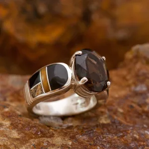 David Rosales Native Earth Inlaid Sterling Silver Ring w/ Smokey Topaz