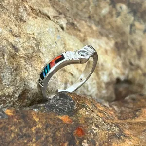 David Rosales Red Moon Fancy Inlaid Sterling Silver Ring w/ CZ