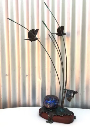 Deep Blue Boulder Opal with Bronze Scarlet Honey Eater in Flight