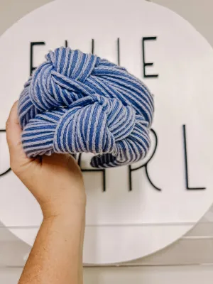 Denim Blue Ribbed Knotted Headband