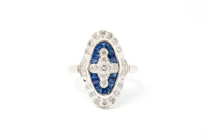 Diamond & Sapphire 18k 750 White Gold Cocktail Ring Size 6