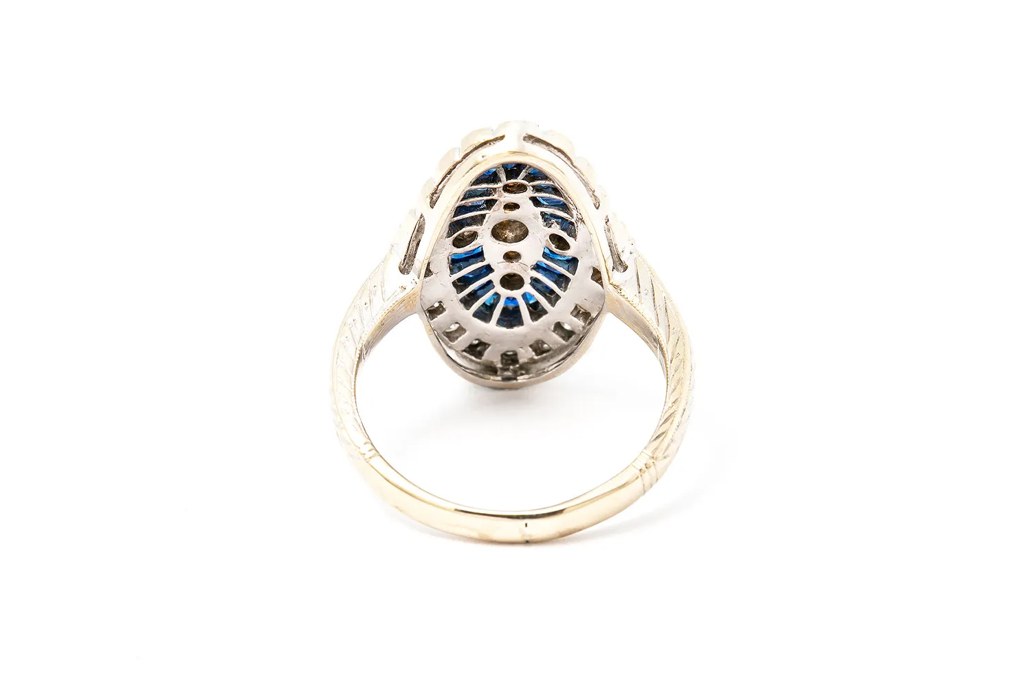 Diamond & Sapphire 18k 750 White Gold Cocktail Ring Size 6