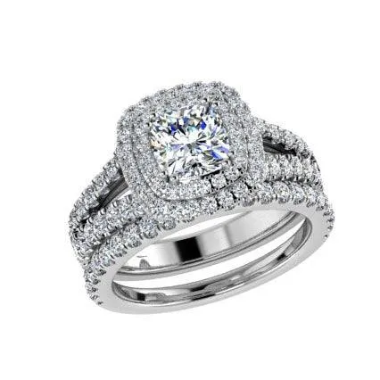 Diamond Engagement Ring and Wedding Band Set 0.95ctw