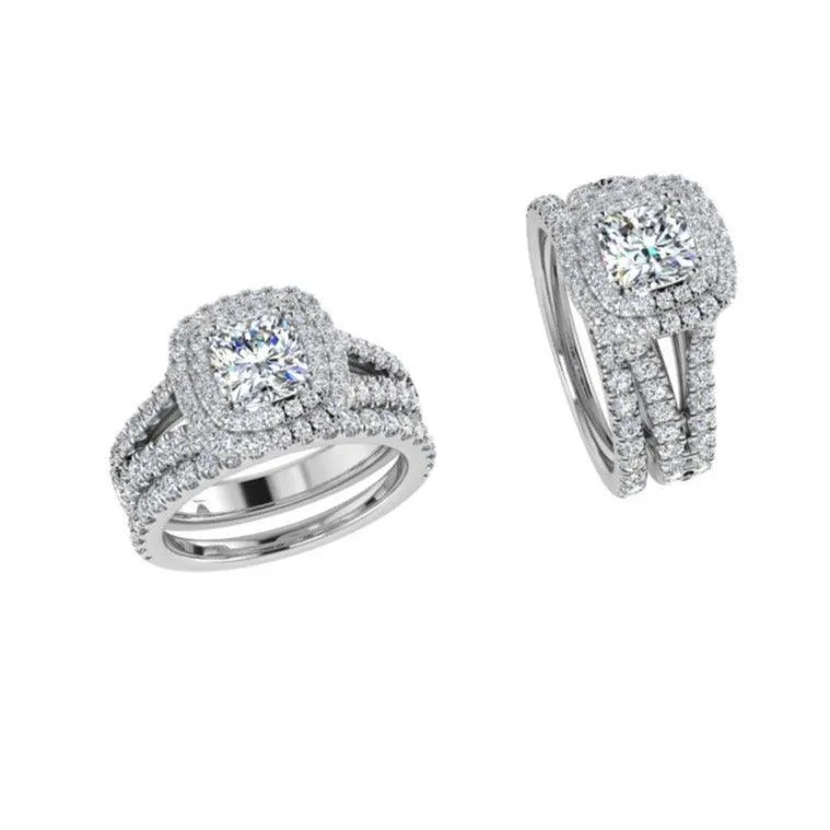 Diamond Engagement Ring and Wedding Band Set 0.95ctw