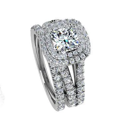 Diamond Engagement Ring and Wedding Band Set 0.95ctw