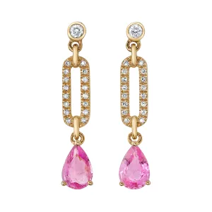 Diamond Link Drop Earring with Teardrop Sapphires, Pair