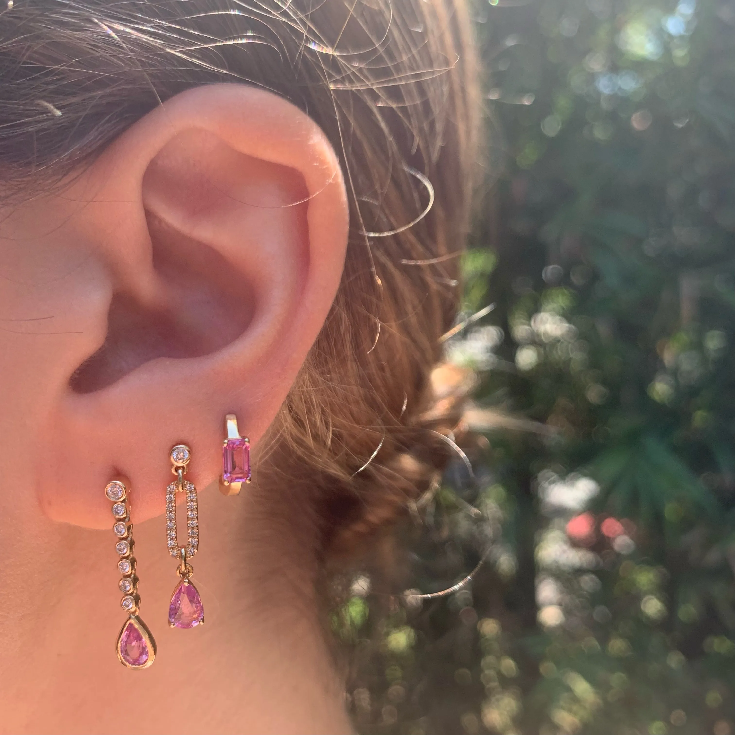 Diamond Link Drop Earring with Teardrop Sapphires, Pair