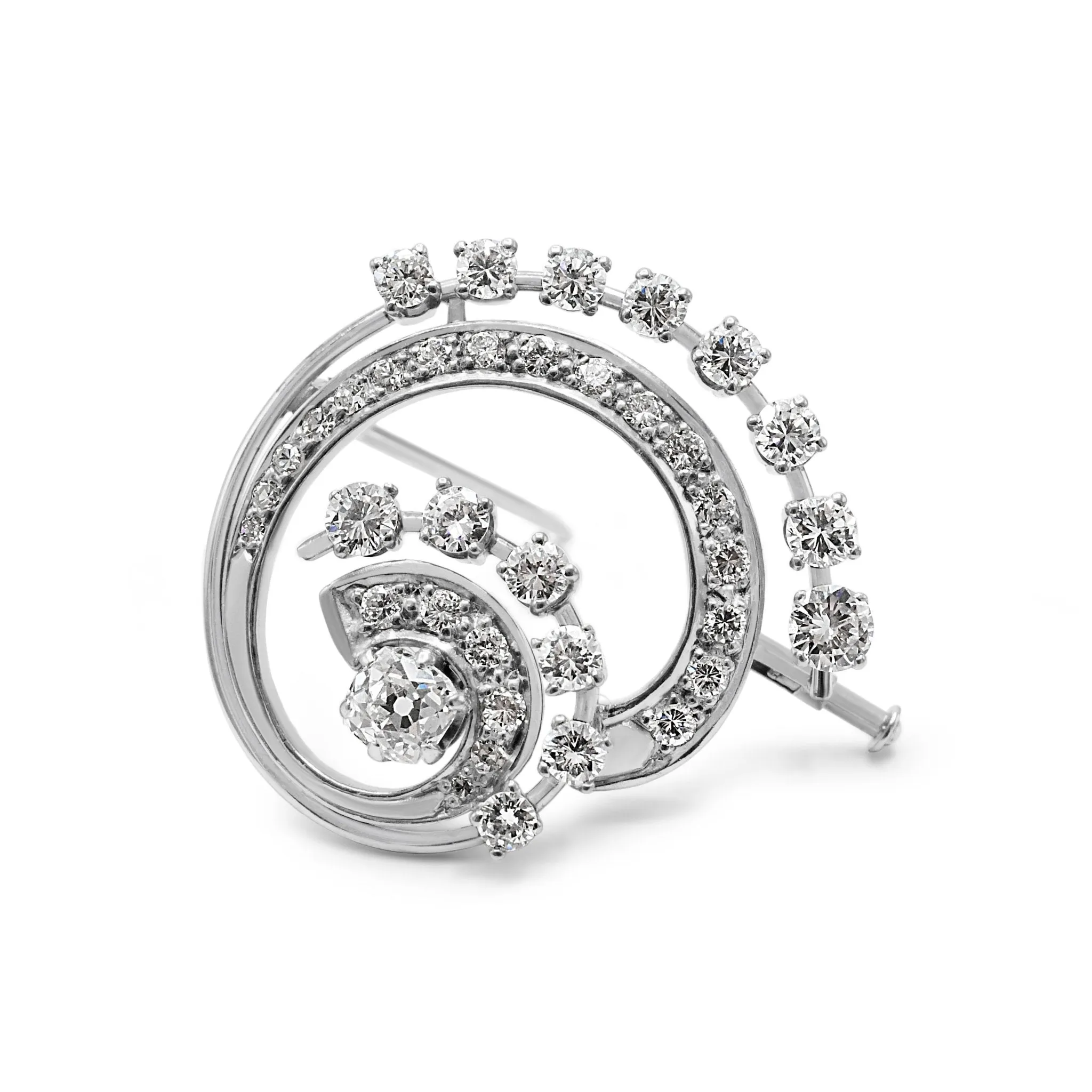 Diamond Set Spray Circle Brooch