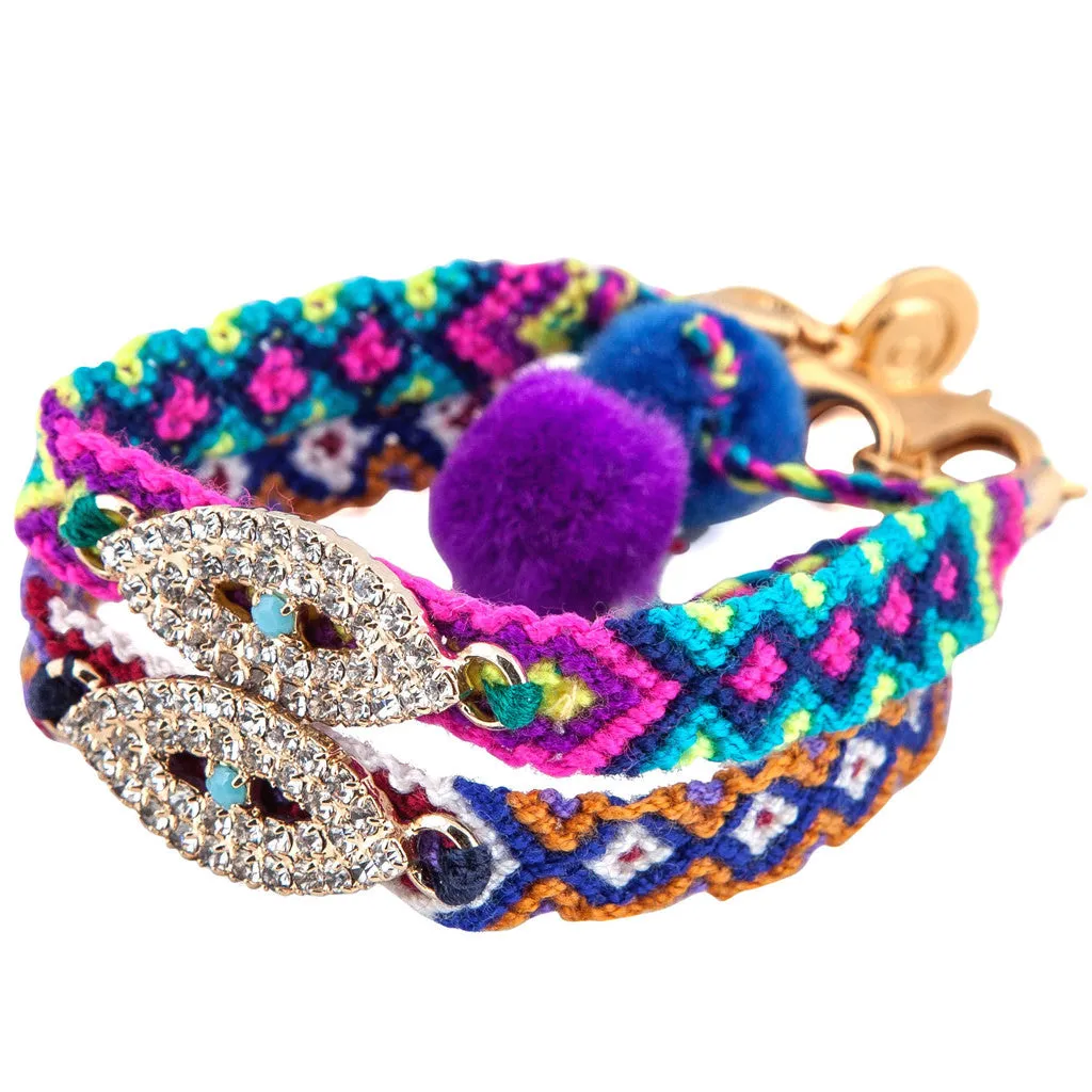 Double Diamante Evil Eye Charm Friendship Bracelet