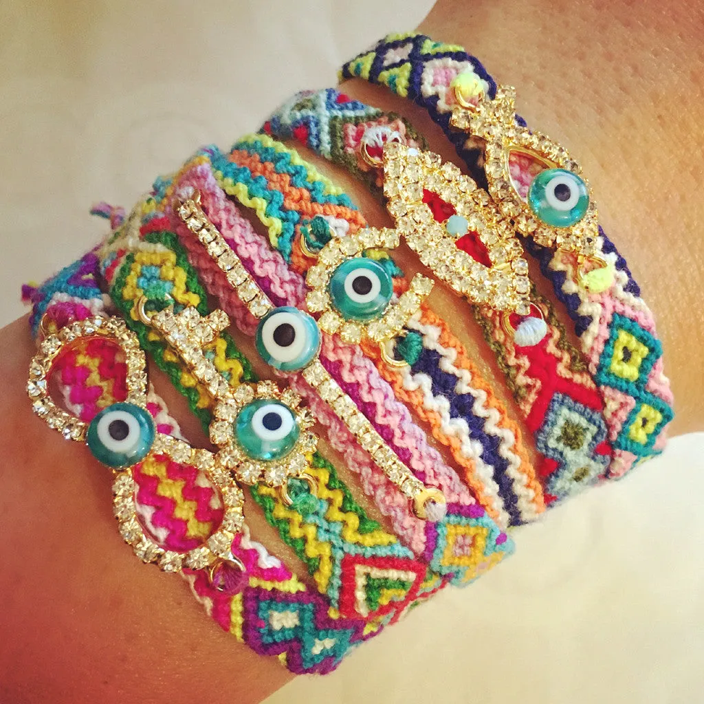 Double Diamante Evil Eye Charm Friendship Bracelet
