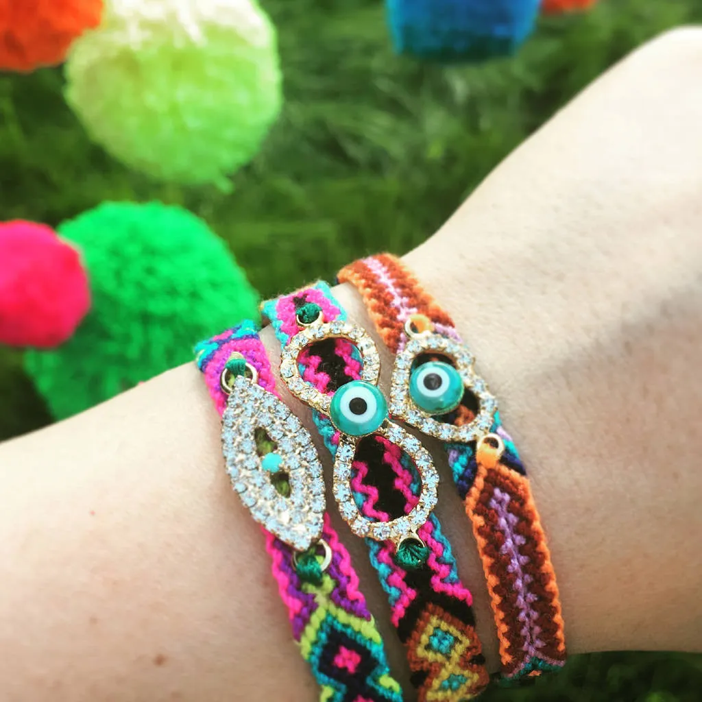 Double Diamante Evil Eye Charm Friendship Bracelet