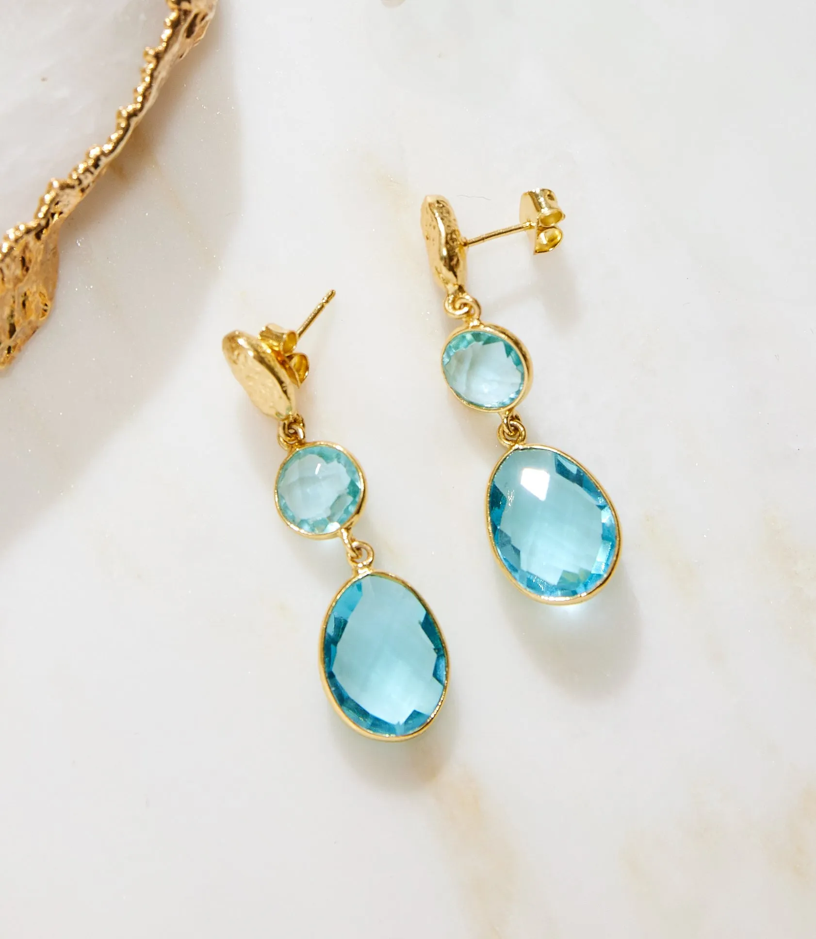 Double Drop Blue Topaz Earrings