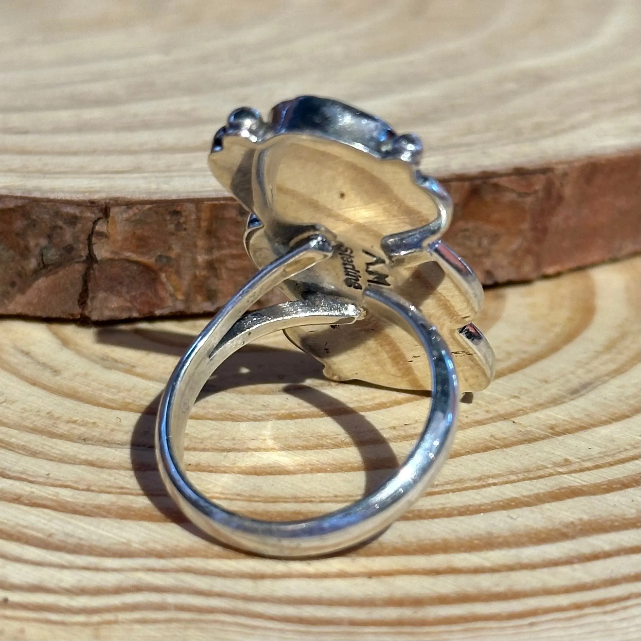 DRAGON TAILS Sterling Silver and Spiderweb Opal Inlay Ring Alice Mc Shirley • Size Adjustable
