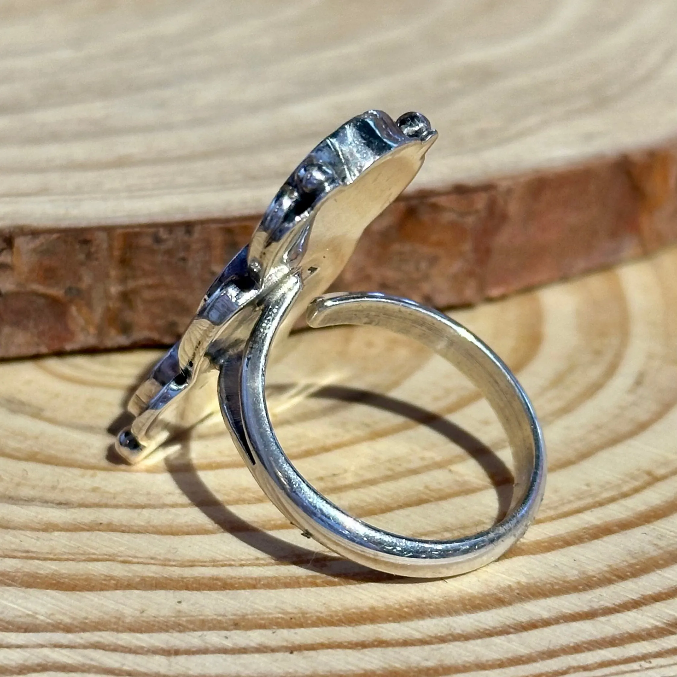 DRAGON TAILS Sterling Silver and Spiderweb Opal Inlay Ring Alice Mc Shirley • Size Adjustable