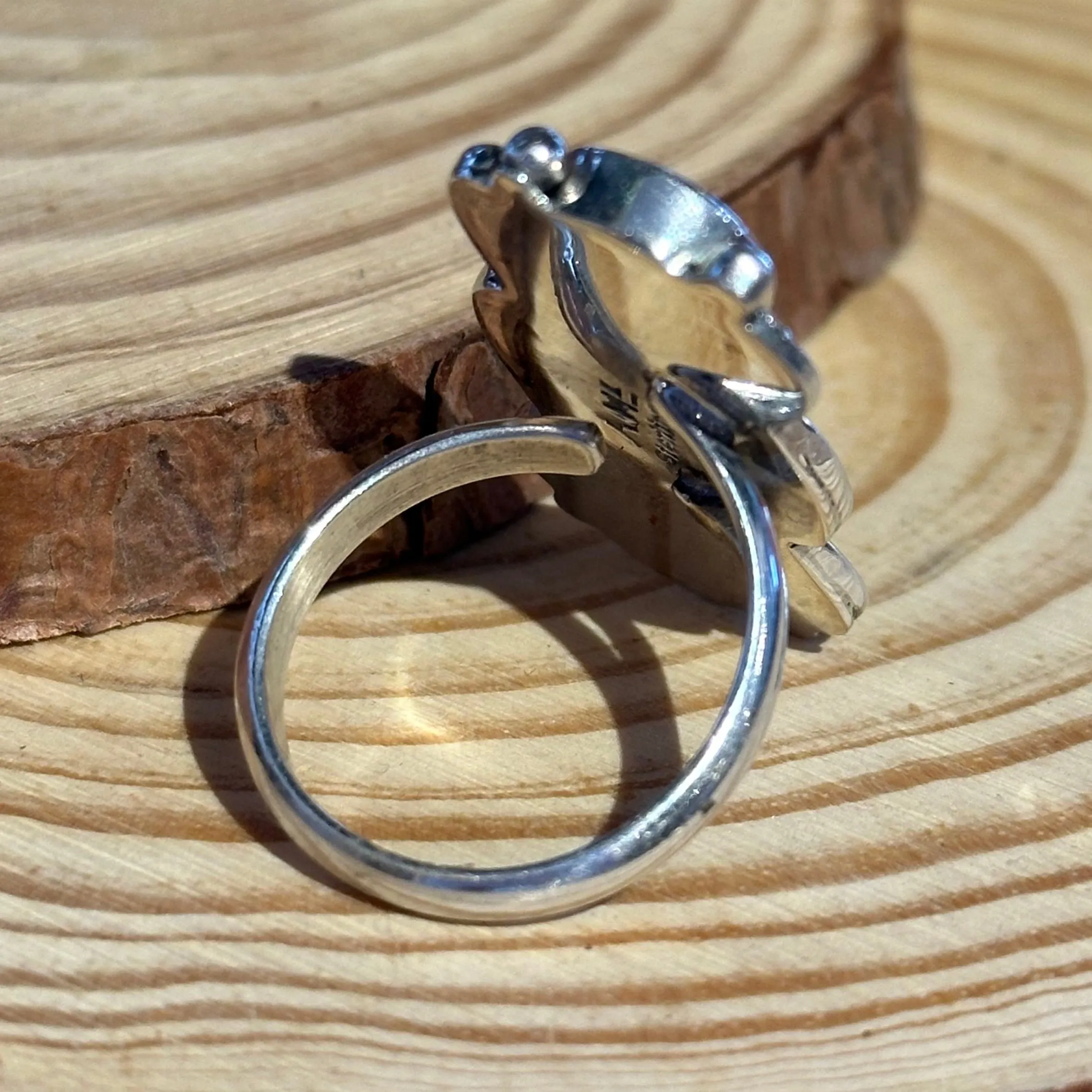 DRAGON TAILS Sterling Silver and Spiderweb Opal Inlay Ring Alice Mc Shirley • Size Adjustable