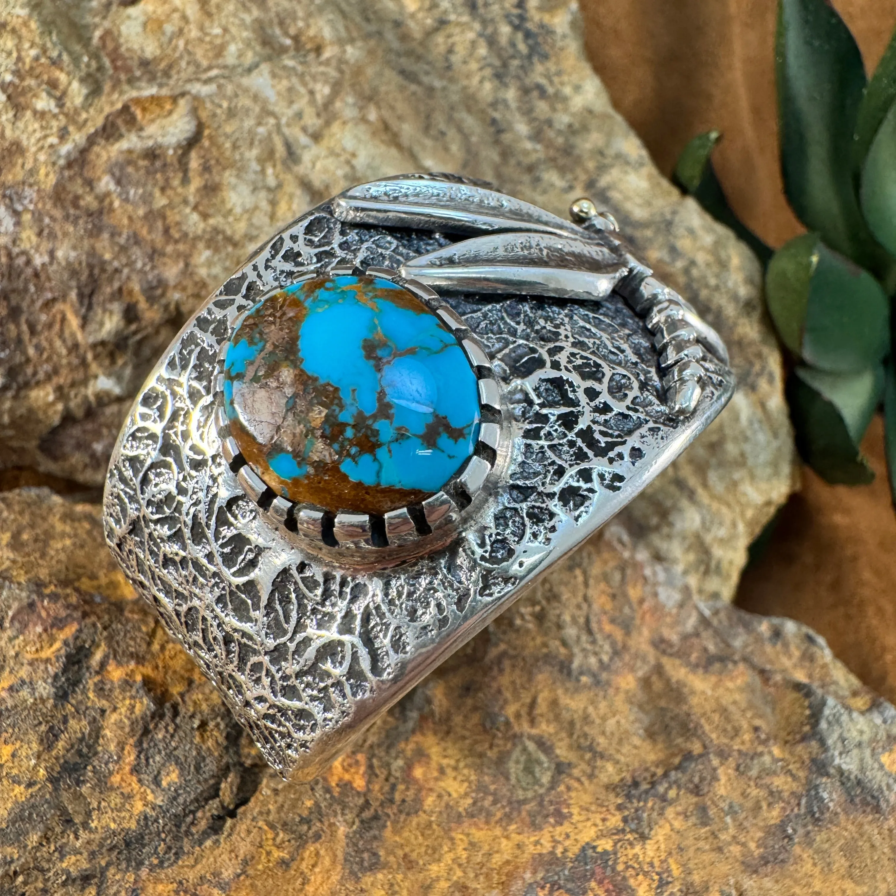 Dragonfly with Kingman Turquoise Cuff Bracelet by Philander Begay