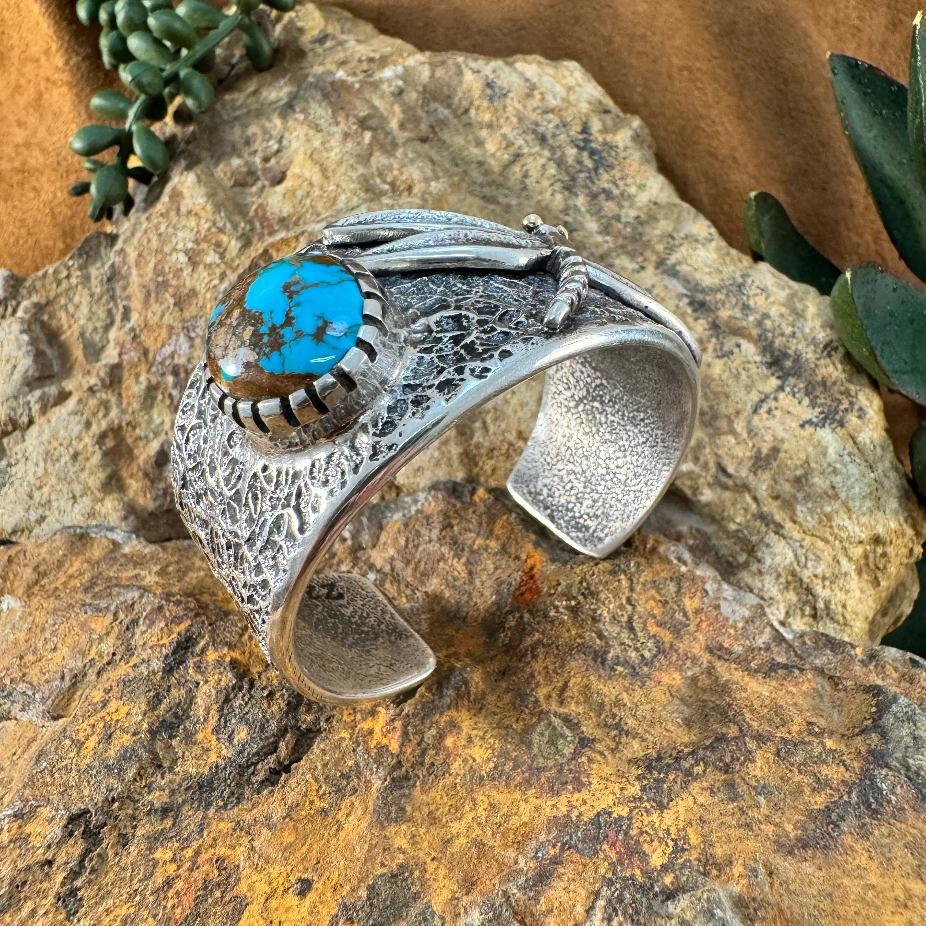 Dragonfly with Kingman Turquoise Cuff Bracelet by Philander Begay
