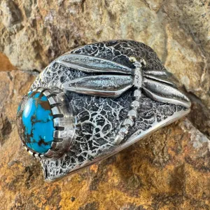Dragonfly with Kingman Turquoise Cuff Bracelet by Philander Begay