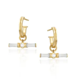 Dyllan Hoop Earrings   White Enamel T-Bar Charms