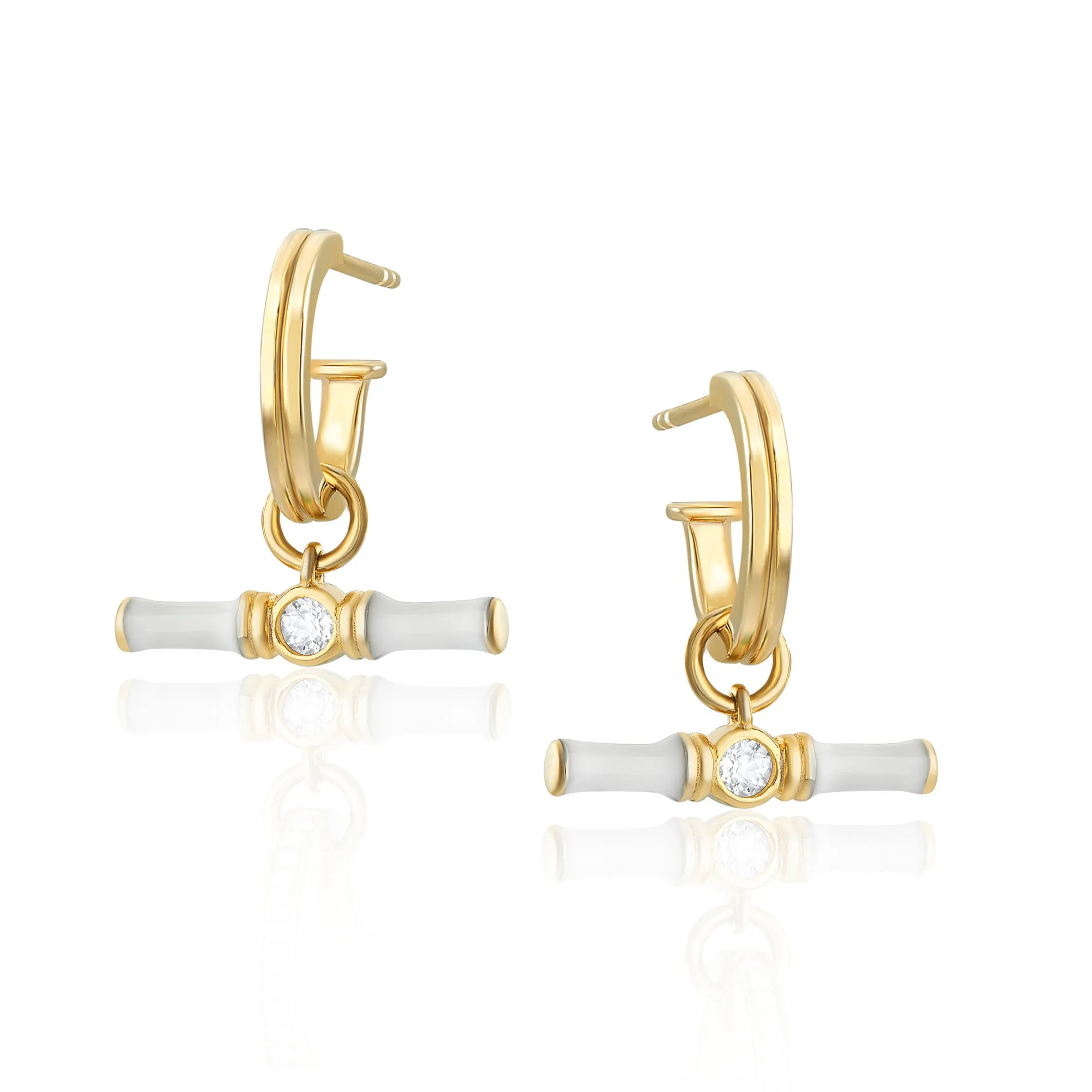 Dyllan Hoop Earrings   White Enamel T-Bar Charms