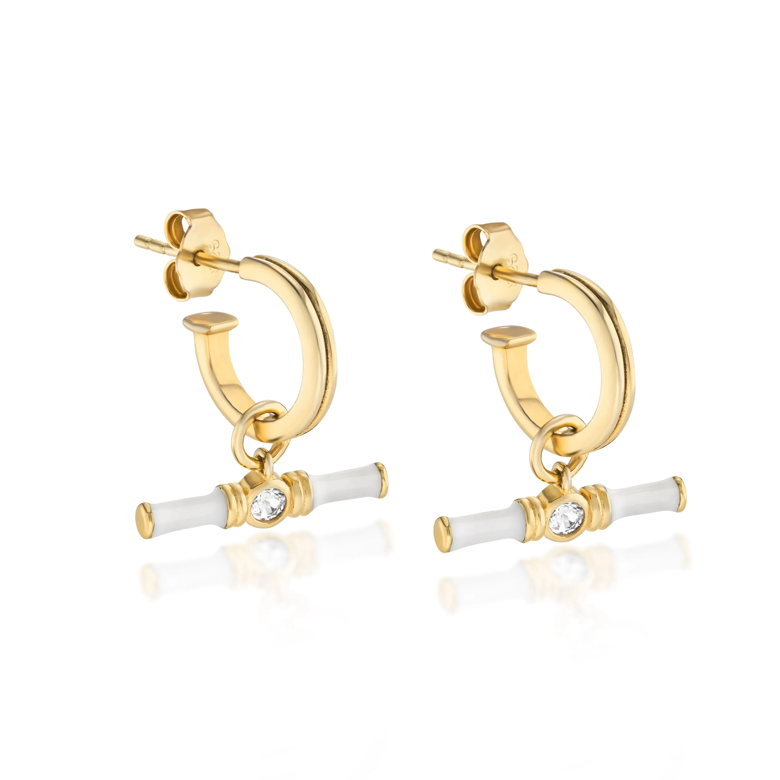 Dyllan Hoop Earrings   White Enamel T-Bar Charms