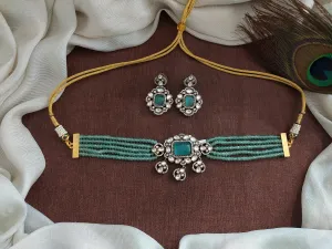 Elegant Onyx Beads Victorian Diamond Choker Sets