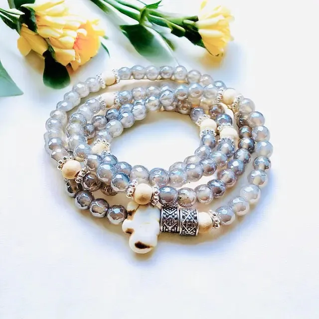 Energy Stone Wrap Bracelet/ Necklace (Mystic Agate)