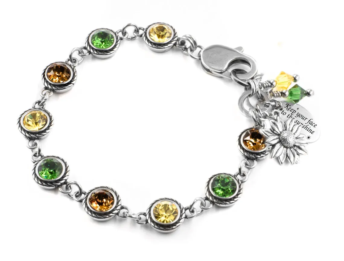 Engraved Yellow Sunflower Crystal Bracelet