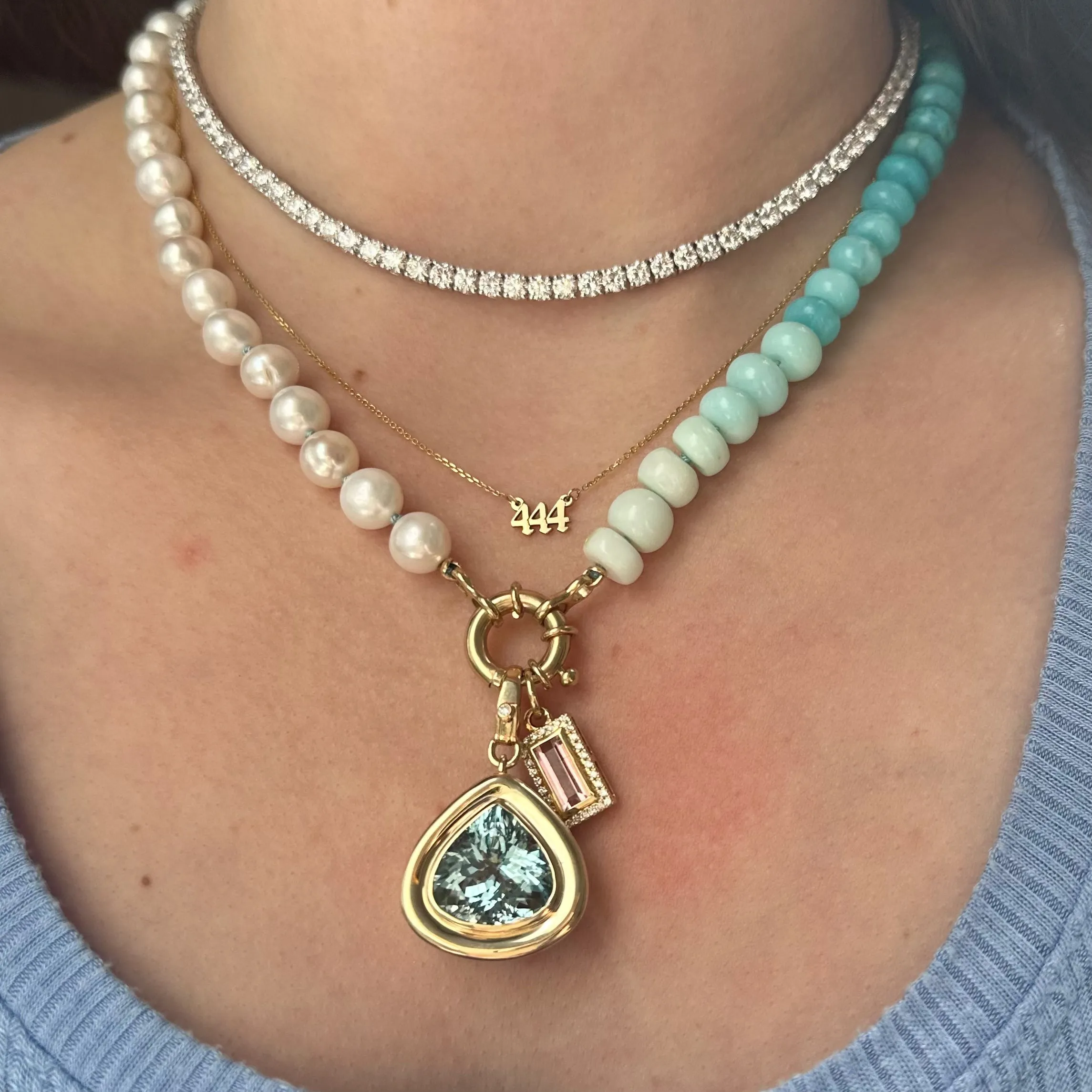 Exclusive Milestones x Encirkled 50/50 Pearl & Blue Ombre Beaded Necklace