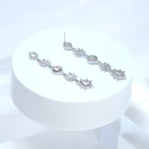 Exquisite Bridal Treasure: Long Swarovski Crystal Dainty Statement Earrings, Long Bridal Jewelry, Crystal Bridal Earrings Cz